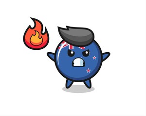 new zealand flag badge character cartoon with angry gesture