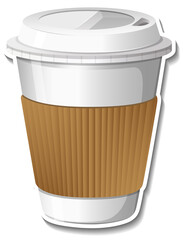 Paper cup for hot drink sticker on white background