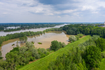 Fototapeta na wymiar Flood - the river overflowed. Bird's eye view