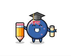 new zealand flag badge illustration cartoon is graduation with a giant pencil
