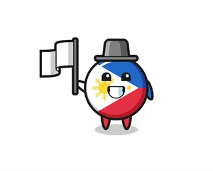 Cartoon character of philippines flag badge holding a flag