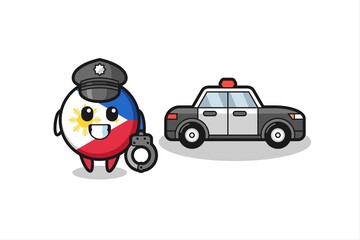 Cartoon mascot of philippines flag badge as a police