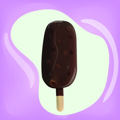 classic chocolate ice cream popsicle isolated on white background. Eskimo pie. Vector illustration
