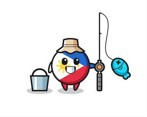 Mascot character of philippines flag badge as a fisherman