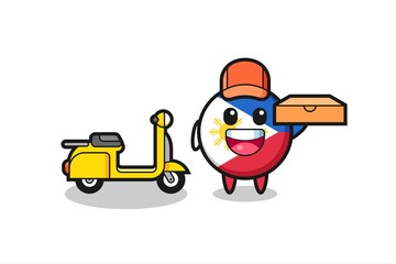 Character Illustration of philippines flag badge as a pizza deliveryman