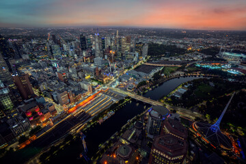 A view of Melbourne at night