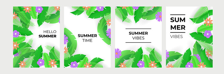 End of Summer sale design with paper cut tropical fun bright color background layout banners. Hello September social media post or stories background. Voucher discount. Vector illustration template
