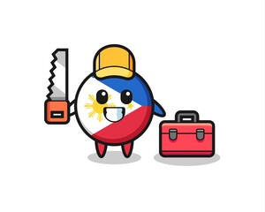 Illustration of philippines flag badge character as a woodworker