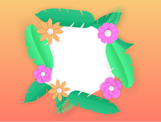 End of Summer sale design with paper cut tropical fun bright color background layout banners. Hello September social media post or stories background. Voucher discount. Vector illustration template