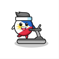 philippines flag badge cartoon character walking on the treadmill