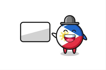 Obraz premium philippines flag badge cartoon illustration doing a presentation