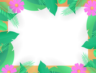 Exotic leaves frame. Tropical leaf border, nature summer frames and luxury palm leaves borders vector design background