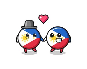 philippines flag badge cartoon character couple with fall in love gesture