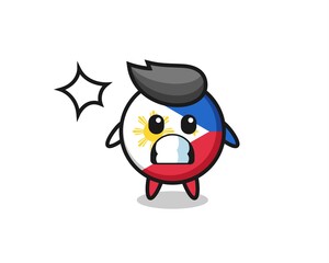 philippines flag badge character cartoon with shocked gesture