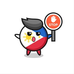 philippines flag badge character illustration holding a stop sign