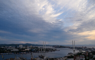 Vladivostok cityscape at sunset view.