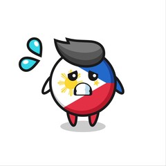 philippines flag badge mascot character with afraid gesture