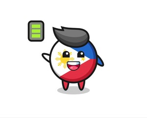 philippines flag badge mascot character with energetic gesture