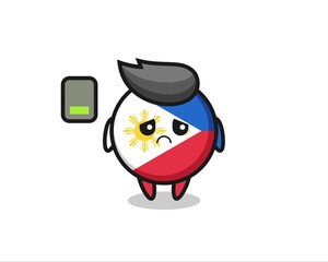 philippines flag badge mascot character doing a tired gesture