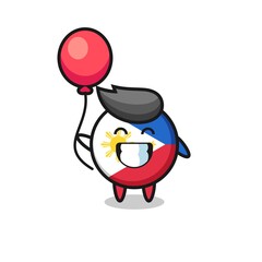 philippines flag badge mascot illustration is playing balloon