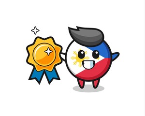 philippines flag badge mascot illustration holding a golden badge