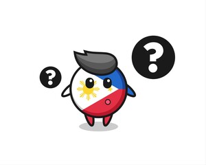 Cartoon Illustration of philippines flag badge with the question mark