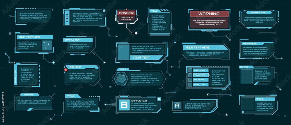 Poster hud callout titles. futuristic text boxes, digital callouts bar labels. sci-fi info frame template, 