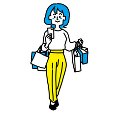 たくさんお買い物をしている女性のイラスト