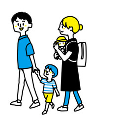 赤ちゃんを抱っこして歩く家族のイラスト