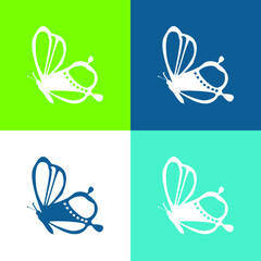 Beauty On Butterfly Side View Design Flat four color minimal icon set