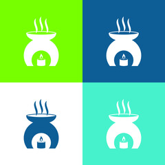 Aromatherapy Tool With A Burning Candle Heating Fragrance Oil Flat four color minimal icon set