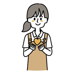 ハートを手にもっている店員さんのイラスト