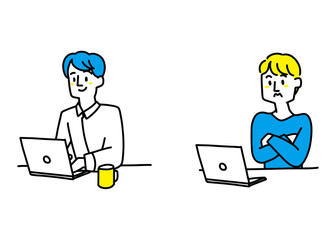 パソコン作業をしている男性のイラストセット