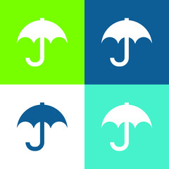 Black Umbrella For Rain Flat four color minimal icon set