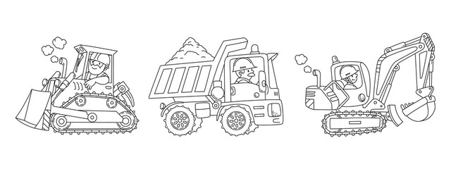 Heavy construction machinery. Cars with drivers