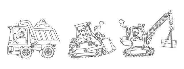 Fototapeta premium Heavy construction machinery. Cars with drivers
