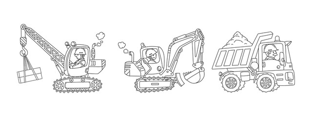 Obraz premium Heavy construction machinery. Cars with drivers
