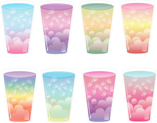 Tropical juice,colorful soda, pastel soda,cocktail illustration set ,water set 