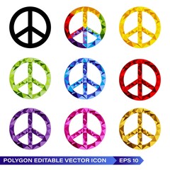 Set of Peace icons Logo, vector. With Colorful Polygonal Low Poly. Colorful abstract Icon Vector. Origami style icon. Hippie sign vector