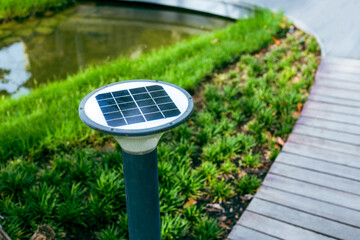 light pole in the garden Installed with solar panels on poles