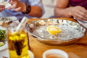 Olive oil or wine vinegar in a special glass dishes