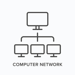 Computer network flat line icon. Vector outline illustration of ethernet. Black thin linear pictogram for internet technology