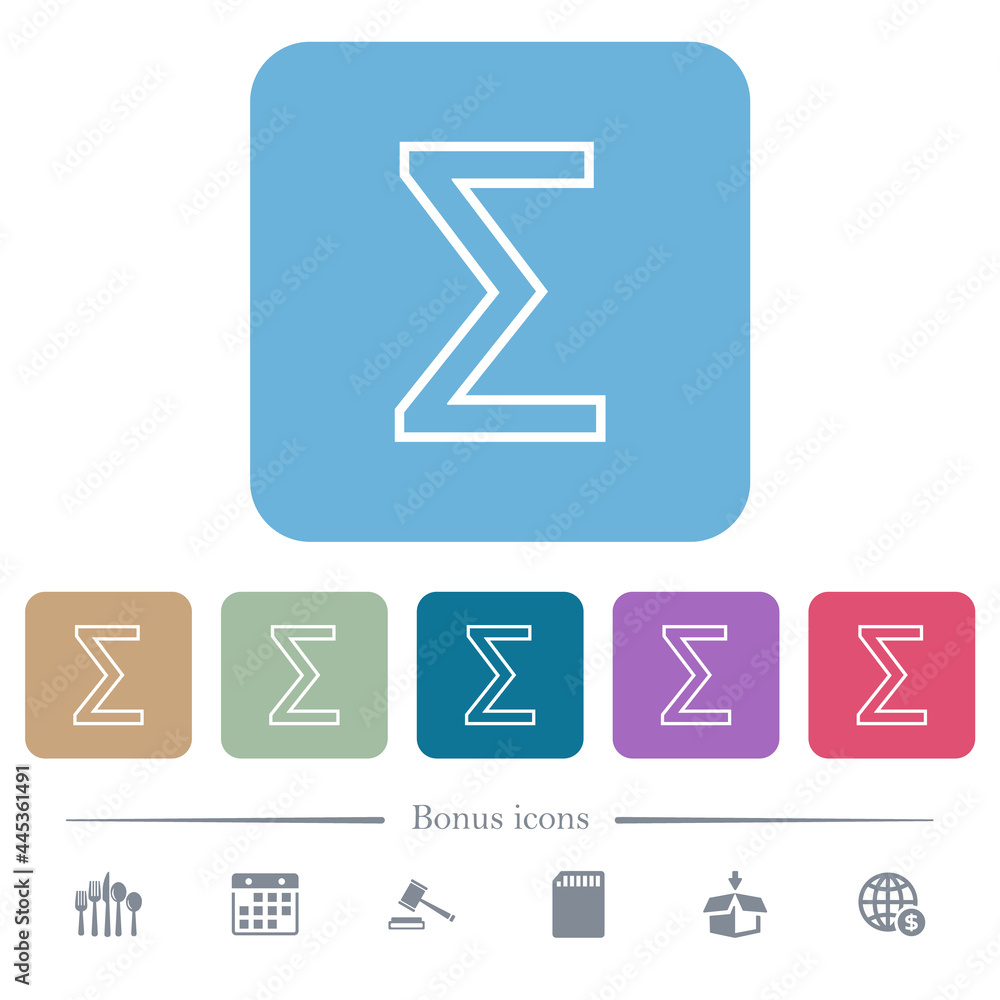 Aufkleber sum symbol outline flat icons on color rounded square backgrounds