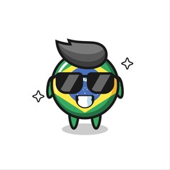 Cartoon mascot of brazil flag badge with cool gesture