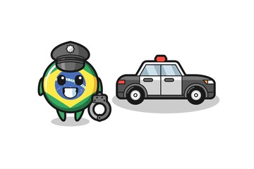 Cartoon mascot of brazil flag badge as a police