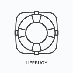 Lifebuoy flat line icon. Vector outline illustration of lifebelt. Black thin linear pictogram for lifeguard equipment