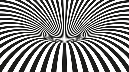 Abstract Hypnotic Worm-Hole Tunnel. Black and White Optical Illusion. Vector illustration