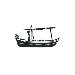 Fisherman Boat Icon Silhouette Illustration. Transport Vector Graphic Pictogram Symbol Clip Art. Doodle Sketch Black Sign.