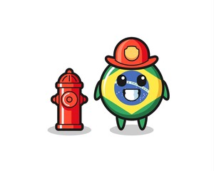 Mascot character of brazil flag badge as a firefighter