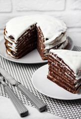 Homemade chocolate cake with cream